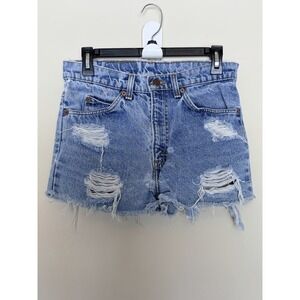Levis 517 Orange Tab Vintage USA Distressed Destroyed Cutoff Denim Jean Shorts